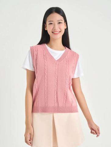 Áo Len Gilet Nữ Cổ Tim Dệt Thừng